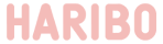 Haribo Schriftzug in roten Großbuchstaben mit weißer Umrandung auf transparentem Hintergrund.